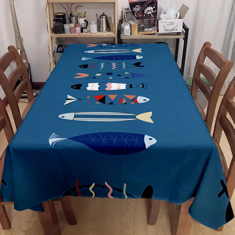 nappe bohème motif poissons bleu marine moderne intérieur extérieur mariage festivité polyester coton imperméable