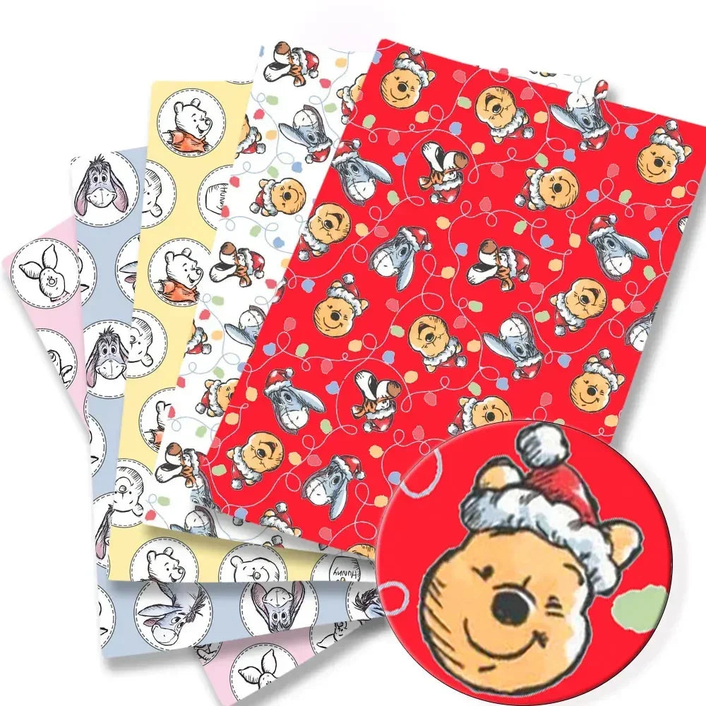 papier cadeau rouge jaune rose gris motif winnie l'ourson amis enfant