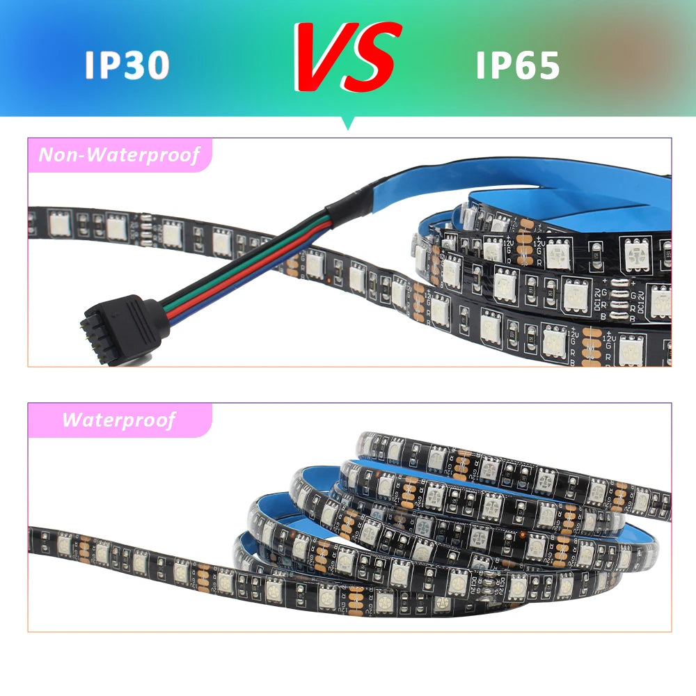 ruban led rgb adhésif 12v ip65 waterproof vert bleu rouge violet techno