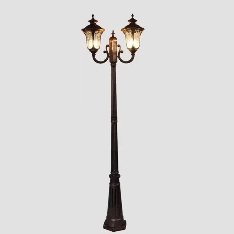 lampe rue marron texture métallique finition antique classique 230cm led abat jour verre ancien