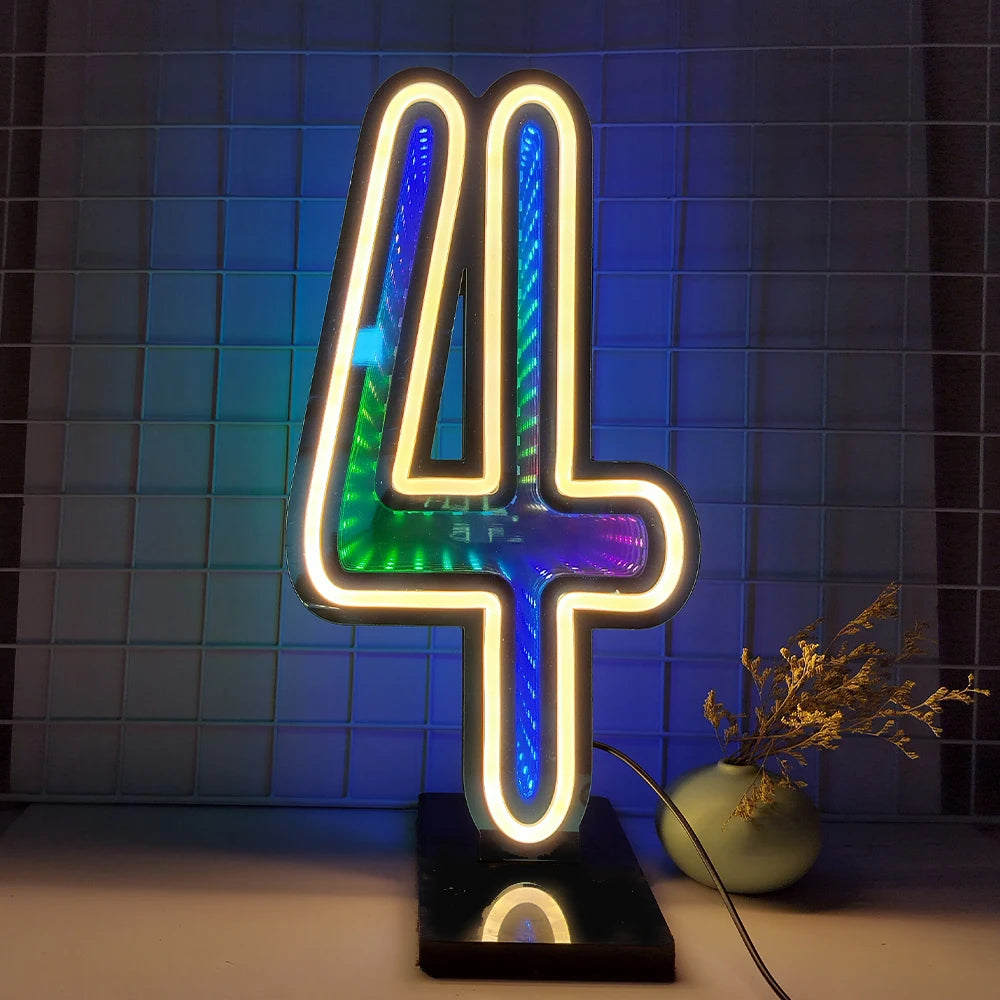 lumière numérique led numéro bleu vert blanche moderne rayures colorées base détachable fête événement
