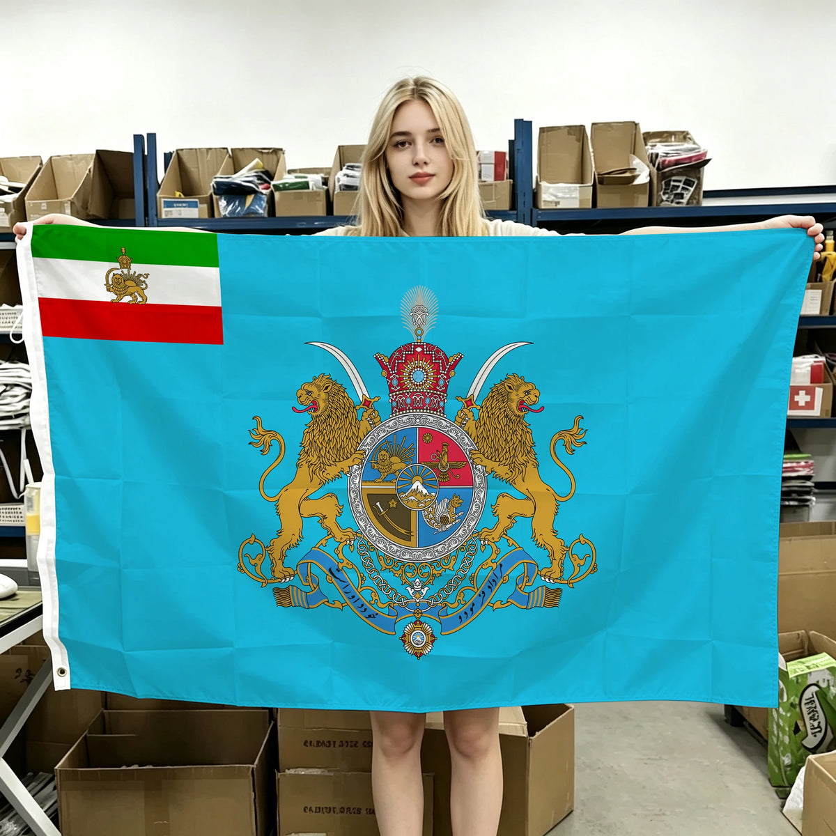 drapeau iran impérial historique décoration murale polyester couronne lion emblème ancien