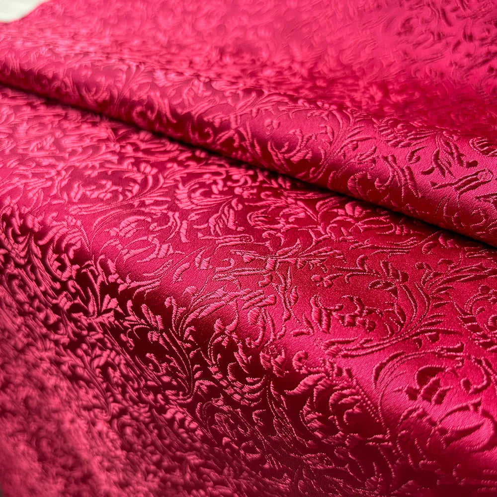 tissu brocart floral brillant or violet bleu clair polyester résistant abrasion 75cm largeur costumier