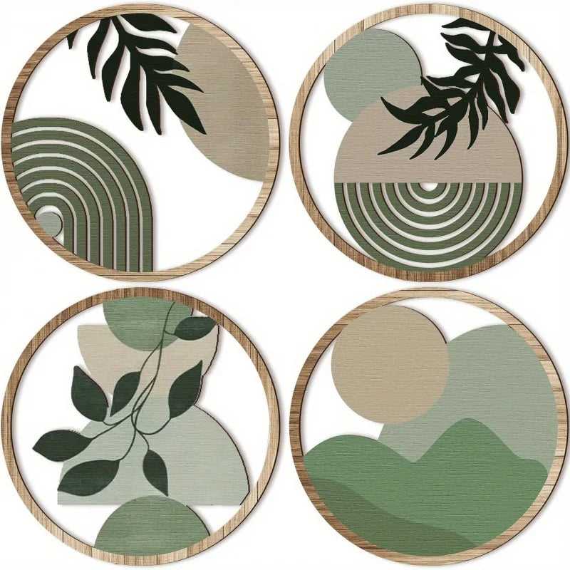 décorations murales bois vert feuilles géométriques abstraites moderne bohème chambre salon