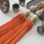rideaux polonais moderne boules suspendues fixation cordons tissu chanvre asiatique décoration intérieure élégante minimaliste