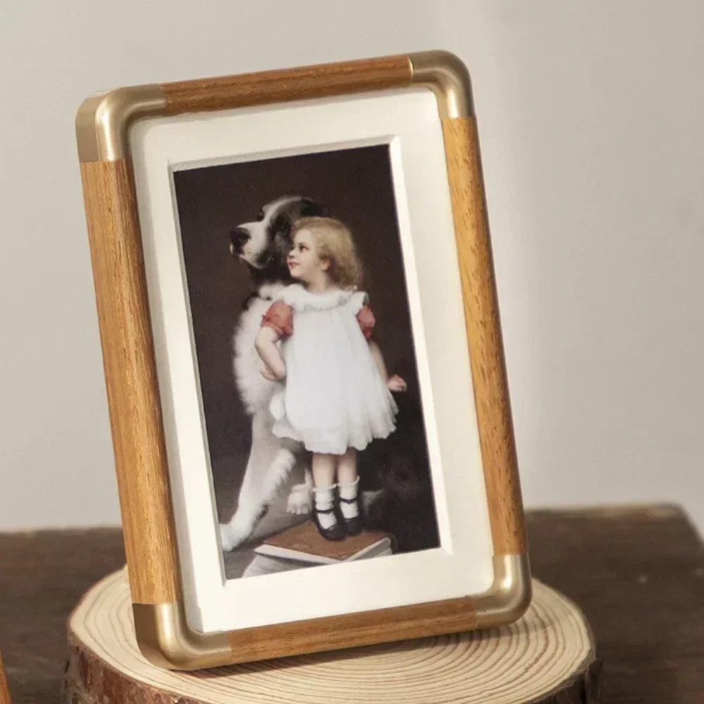 cadre photo bois rustique marron clair doré élégant décoration vintage