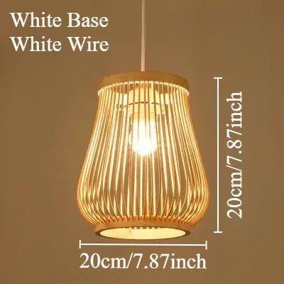 lampe suspendue moderne bambou tissé main boho rayures verticales beige noir