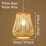 lampe suspendue moderne bambou tissé main boho rayures verticales beige noir