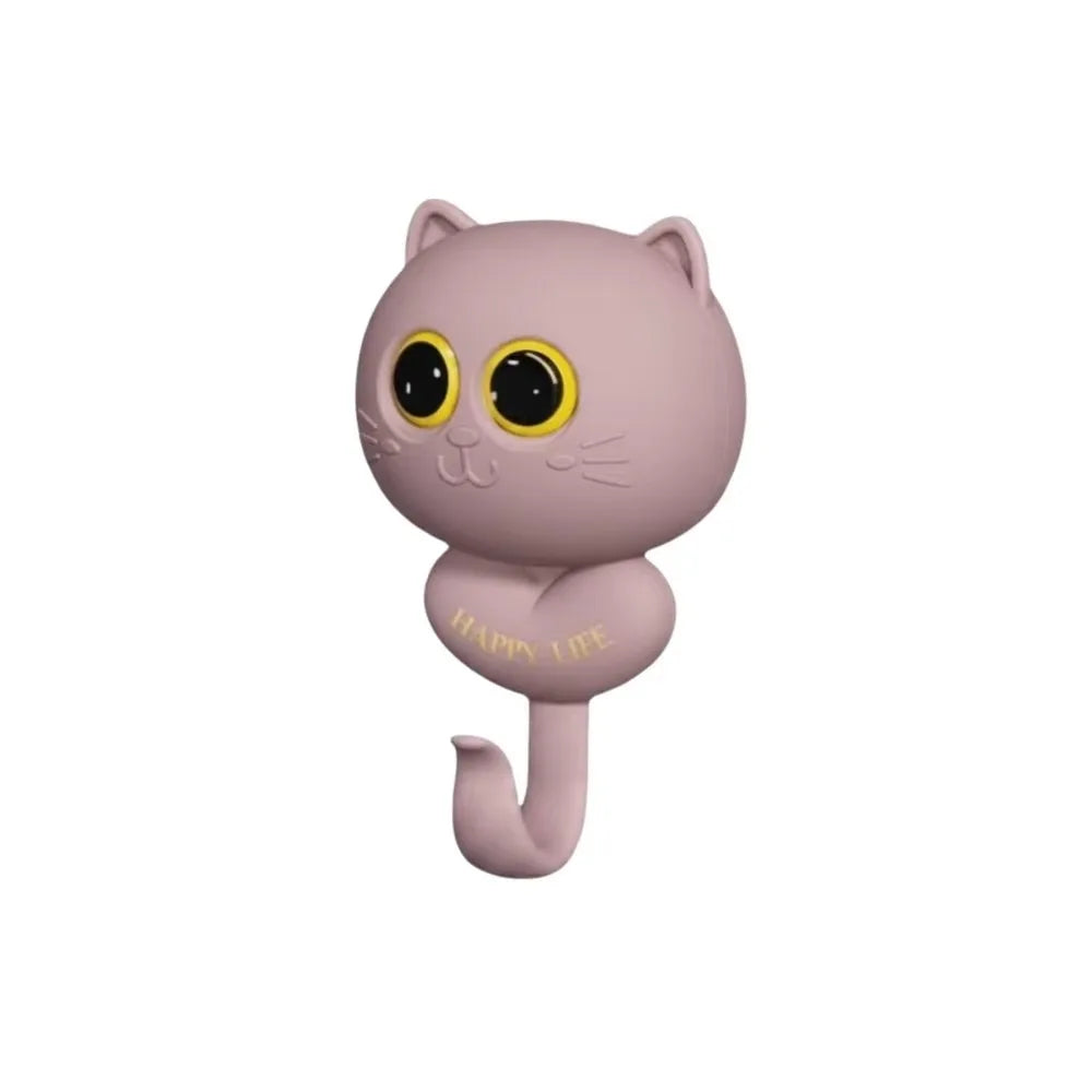 porte clés adhésifs chat happy life rose bleu vert gris noir mignon cartoon
