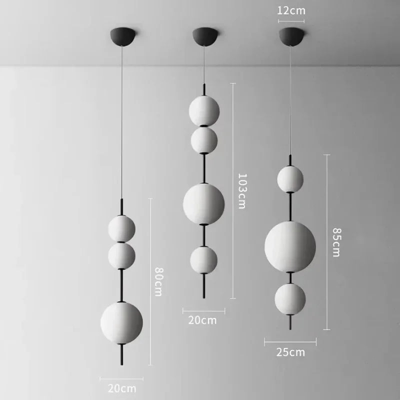 suspension moderne sphères blanches salon restaurant chambre led 6000k 4500k 3000k