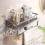 étagère murale moderne argentée perforée adhésive rangement salle bain cuisine serviette flacon produits cosmétiques