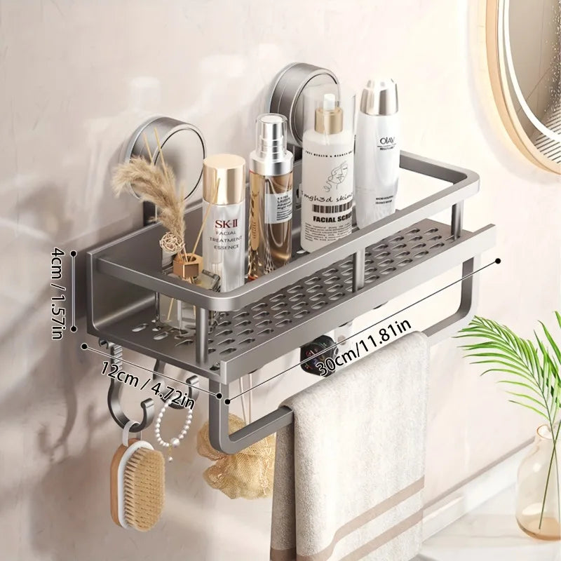 étagère murale moderne argentée perforée adhésive rangement salle bain cuisine serviette flacon produits cosmétiques