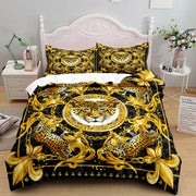 ensemble lit baroque ornements chaînes noir jaune doré turquoise motifs luxueux polyester taies d'oreiller