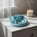 support bijoux dragon bleu clair noir artisanal sculptural adhésif porte clés monnaie