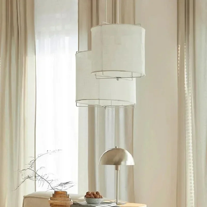 Suspension lumineuse moderne toile lin beige clair interrupteur tactile chambre salonhôtel