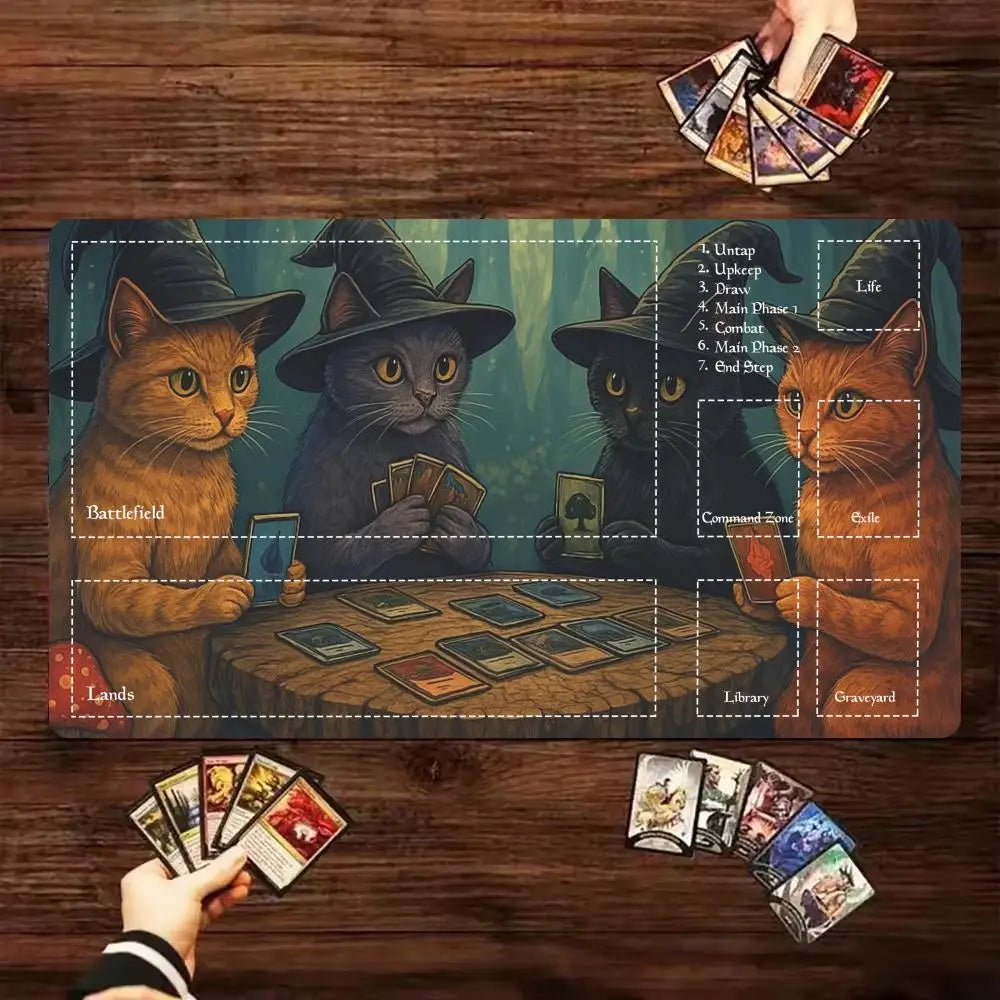 tapis jeu multicolore chats sorcières cartes non glissant illustration art opacité gaming