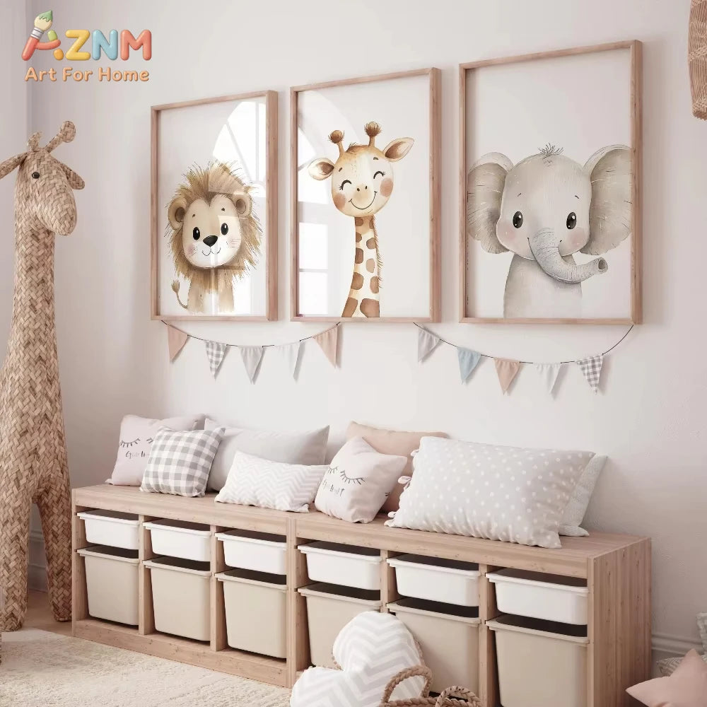 affiches animaux mignons girafe lion éléphant moderne décoration enfant sans cadre encre imperméable toile