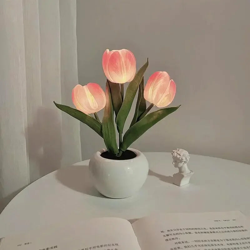 lampe table tulipes fleurs simulateur rose blanche moderne minimaliste chambre décoration