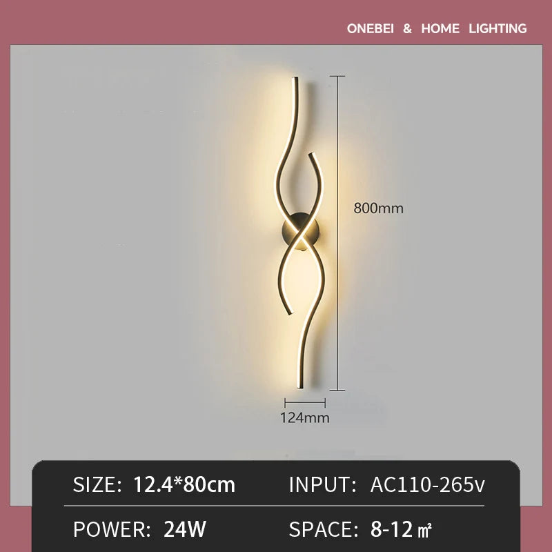 lampe murale moderne applique murale spirale abstraite noir lumière minimaliste fixée mur