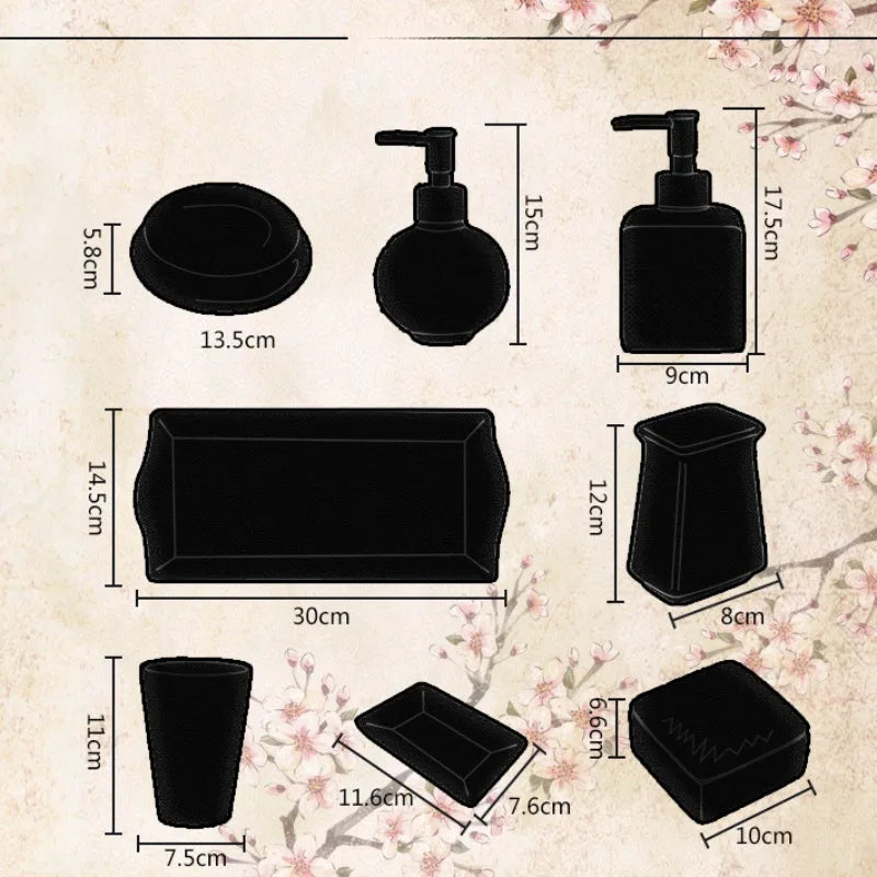 ensemble produits salle bain céramique blanc floral tasses porte savon distributeur savon porte brosse