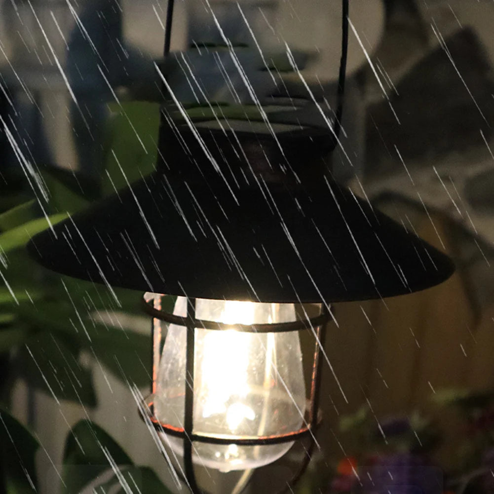 lanterne solaire vintage industrielle rustique verre transparent métal texturé annuel suspension planteoireextérieur jardin patio
