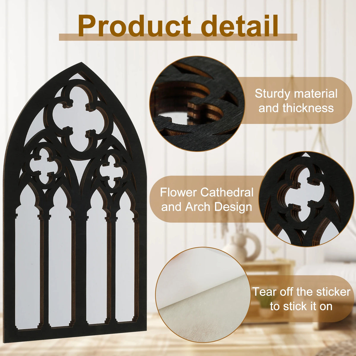 miroirs decoratifs gothiques arcades motif floral noir argent adhesif miroir grand petit ensemble mural