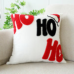 housse coussin noël brodée ho ho ho merry christmas rouge vert polyester coton respectueux