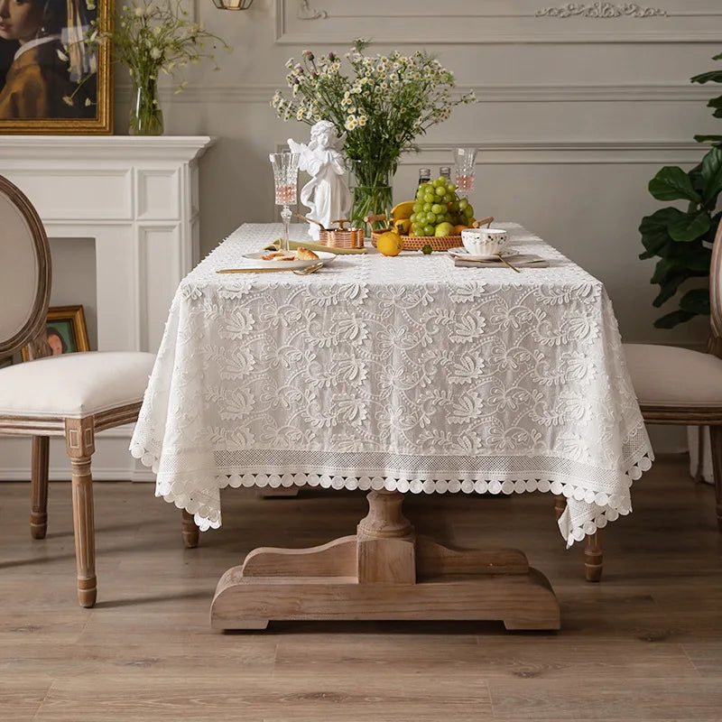 nappe blanche broderie florale classique réutilisable coton mariage fêtes halloween noël Thanksgiving