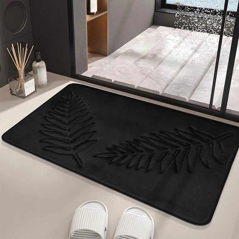 tapis bain doux feuilles fougère relief moderne vert gris polyester