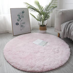 tapis rond peluche douce polyester antidérapant moderne rose clair gris blanc chambre salon