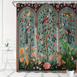 rideau douche floral oiseaux léopard art nouveau 12 anneaux métalliques