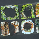 cadres décoratifs végétaux pierre mousse adhésifs naturels artisanal vert beige blanc bleu clair