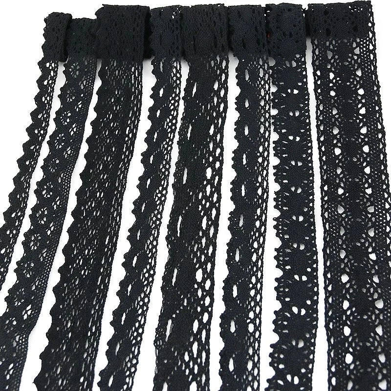 ruban dentelle noir motifs floraux classique 5mètres coton polyester soluble eau