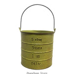 Pot fleurs vintage vert bleu blanc motif étiquette hauteur 22cm largeur 12cm