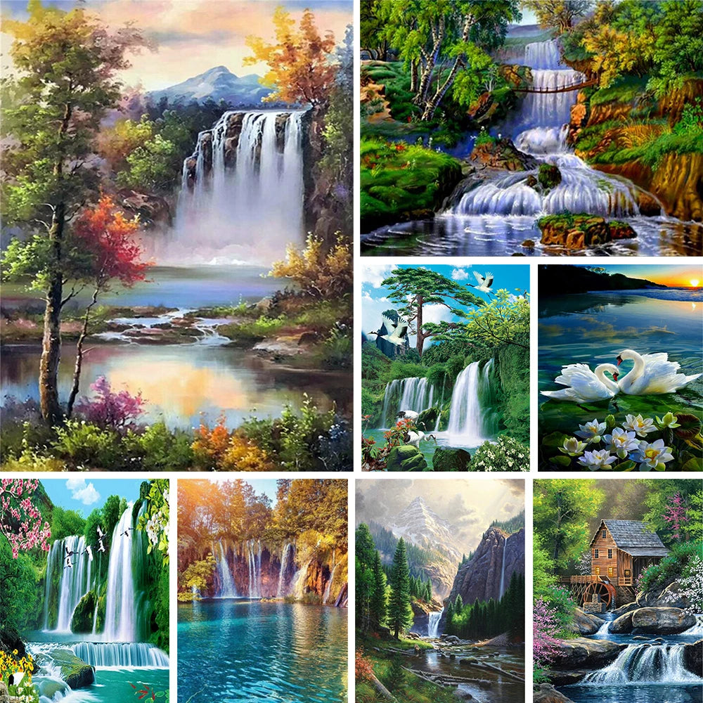 broderie paysage cascade aiguilles fils coton moderne artiste package toile imprimée