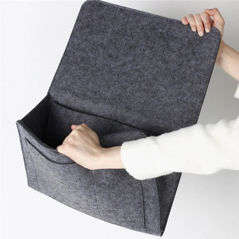 sac rangement gris feutre pliable rangement moderne poche centrale arrièreversible salon