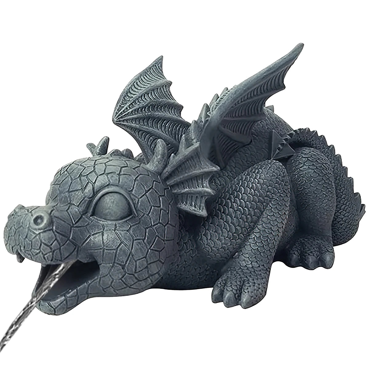 statue dragon fontaine résine écailles gris fantaisie extérieur décoration maison ailes