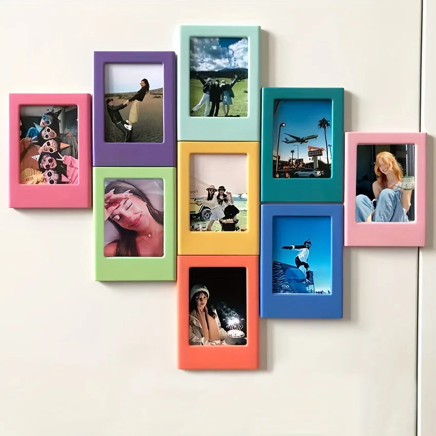 cadres photo magnétiques colorés boho instantanés rose violet bleu jaune vert orange reflets modernes