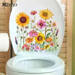 sticker mural décoration toilette fleurs tournesols papillons moderne pvc multicolore illustration réaliste