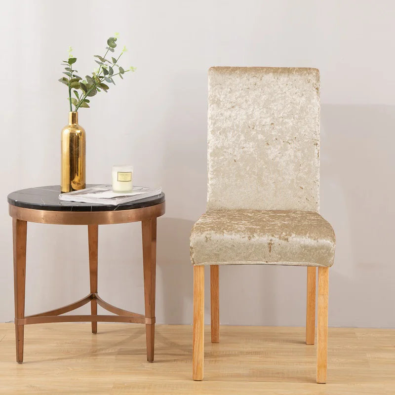 housse chaise velours moderne élégante mariage salle manger beige élastique polyester