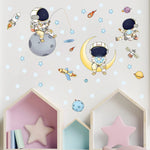 stickers muraux astronautes étoiles fusées nuit chambre enfants illustration cartoon adhésifs lumineux
