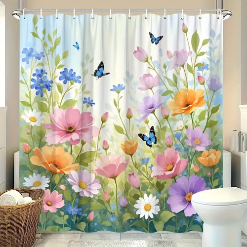 rideau douche fleurs papillons multicolore moderne opacité métalliques durables blanc bleu rose orange violet