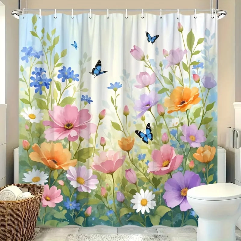 rideau douche fleurs papillons multicolore moderne opacité métalliques durables blanc bleu rose orange violet