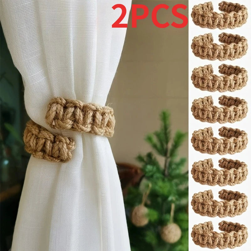 anneau rideau main rustique couleur beige clair support rideau chanvre tressé main decoration chambre