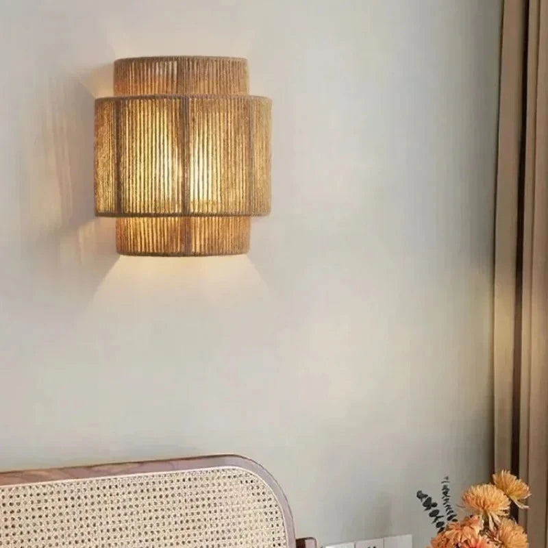 lampe murale moderne bambou led beige clair tissage vertical cuisine chambre coucher entrée salle
