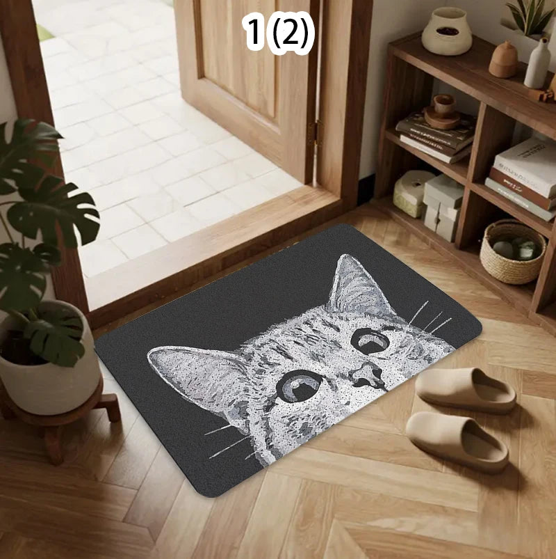 tapis moderne antidérapant face chat noir bonjour revoir extérieur intérieur salon