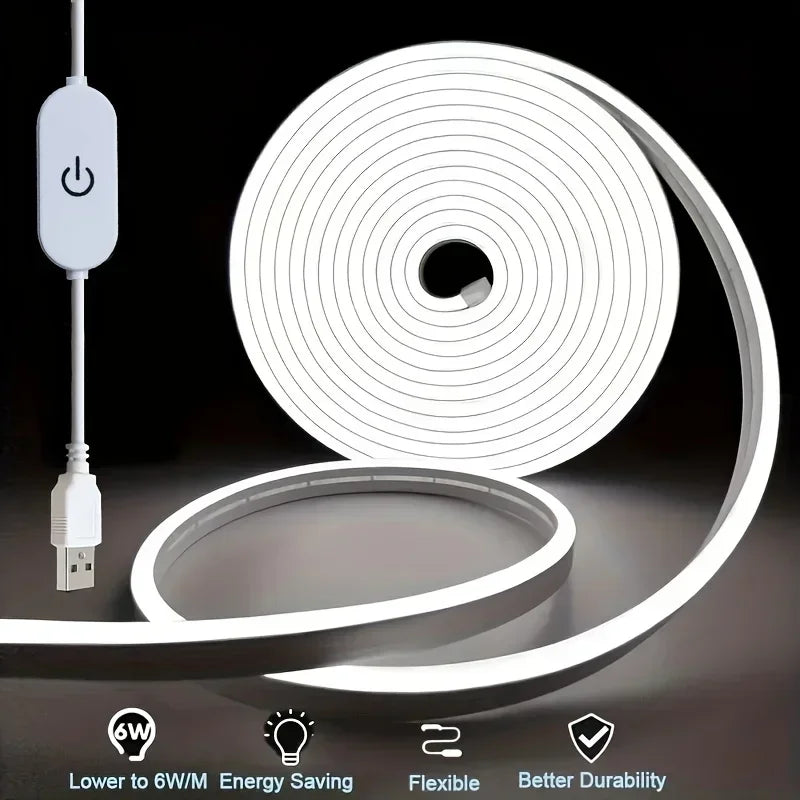 éclairage led néon flexible blanc moderne interrupteur tactile câble usb adaptable décoration murale
