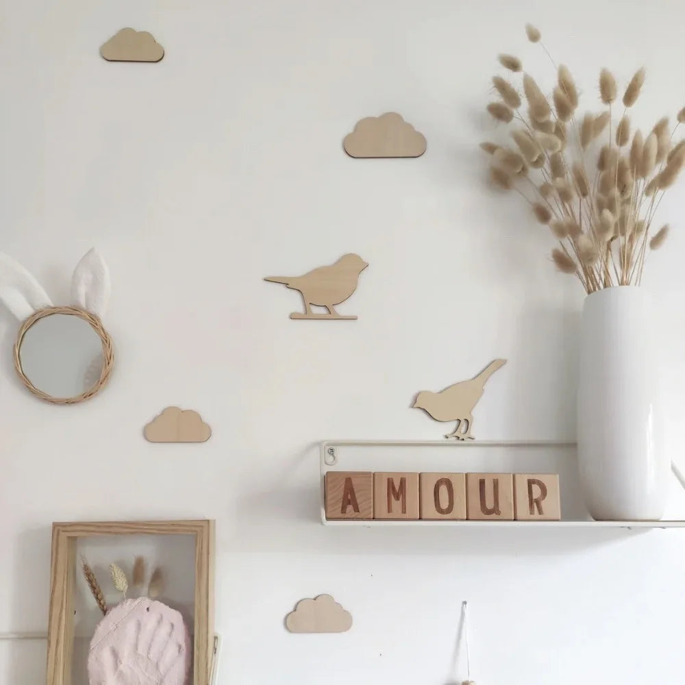décorations murales auto adhésives bois fleurs nuages arcs ciel modernes minimalistes