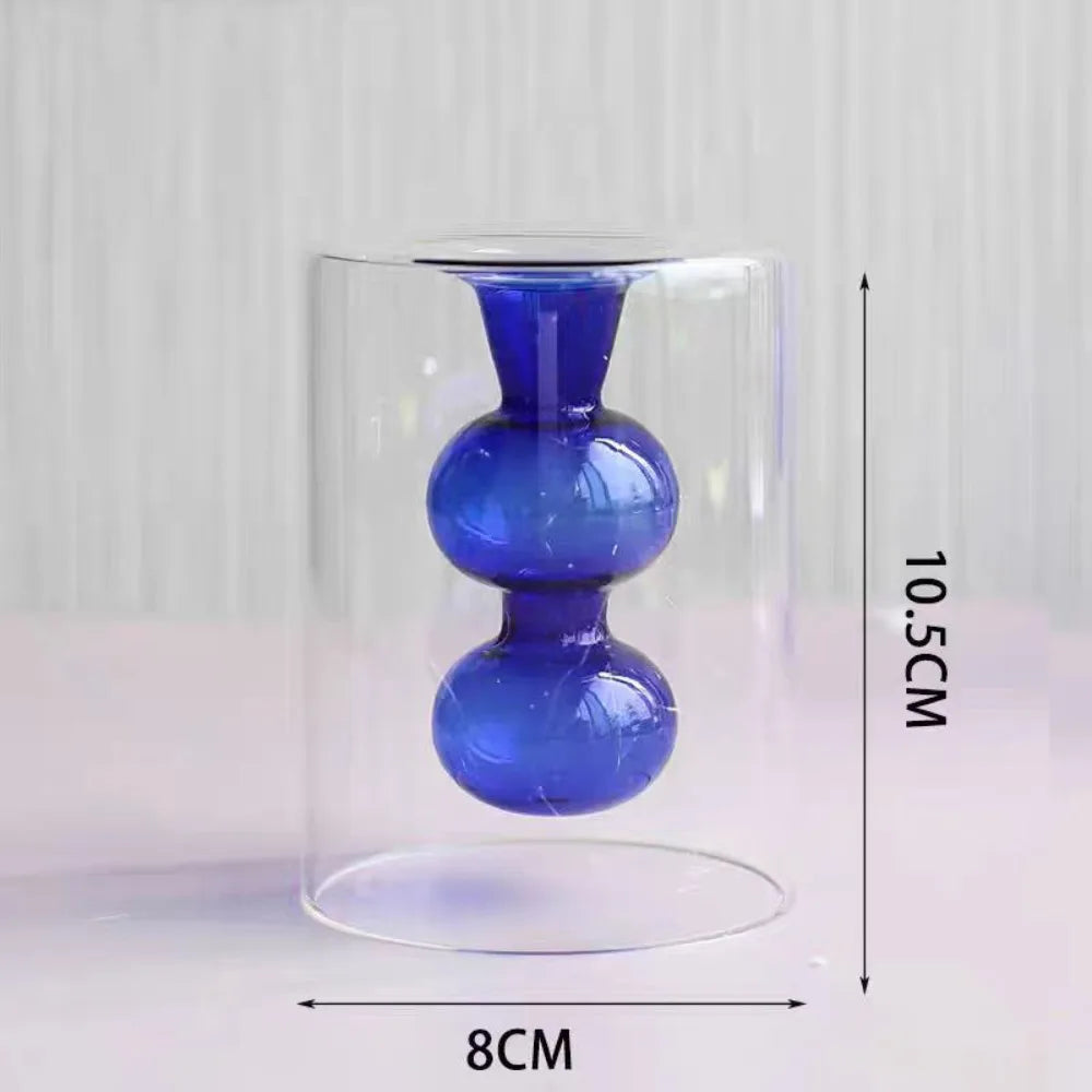 vase verre transparent billes sphériques minimaliste couleur gris bleu vert orange rose