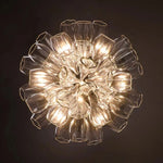 lustre suspendu led cristal transparent forme feuilles fleurs moderne luxe salon hall villa